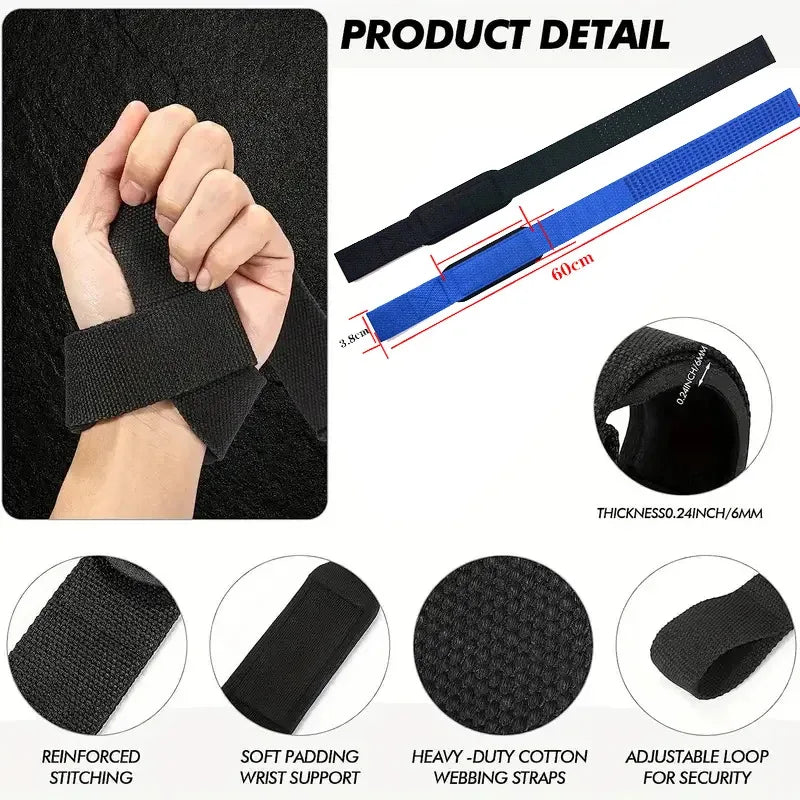Adjustable weightlifting wrist straps, non-slip grip
