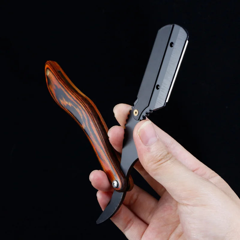 Stainless steel folding straight razor for men