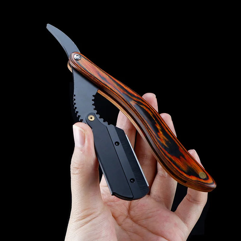 Stainless steel folding straight razor for men