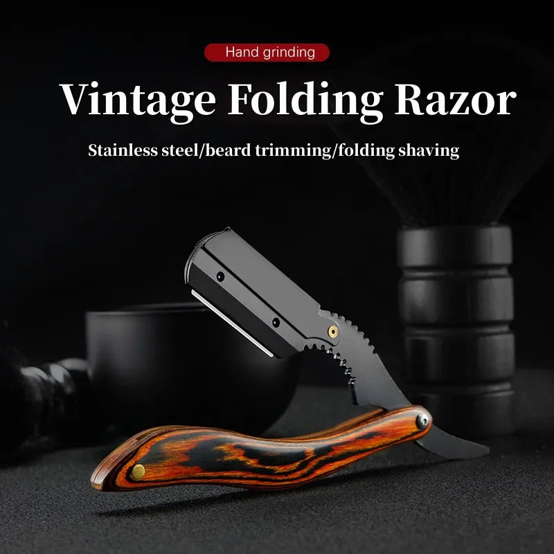 Stainless steel folding straight razor for men
