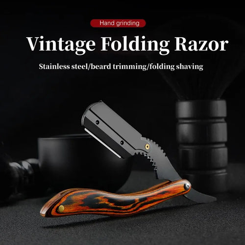 Stainless steel folding straight razor for men